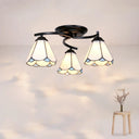 Scalloped Glass Semi Flush Mount Ceiling Light With Mediterranean Style 3 / Black White