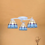 Scalloped Glass Semi Flush Mount Ceiling Light With Mediterranean Style 3 / White Blue