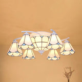 Scalloped Glass Semi Flush Mount Ceiling Light With Mediterranean Style 9 / White