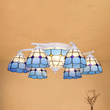 Scalloped Glass Semi Flush Mount Ceiling Light With Mediterranean Style 9 / White Blue