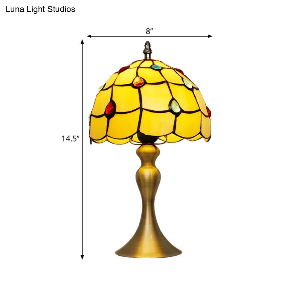 Scalloped Hand Cut Glass Night Light Table Lamp With Jewel Deco Classic Brass Design