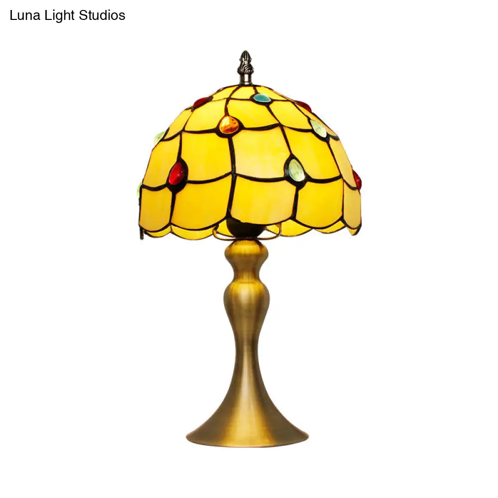 Scalloped Hand Cut Glass Night Light Table Lamp With Jewel Deco Classic Brass Design