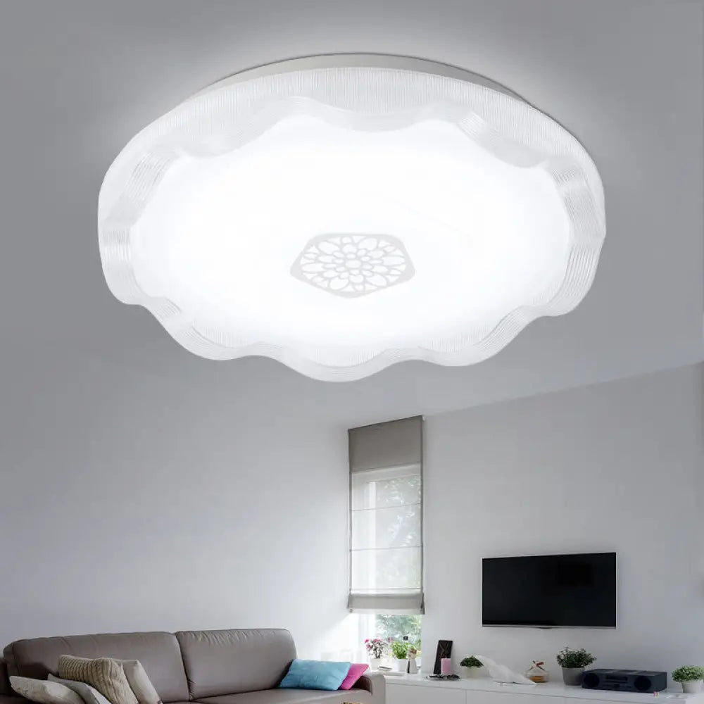 Scalloped Metal Ceiling Flush With Acrylic Diffuser In White/Blue/Gold - Led Light Fixture For