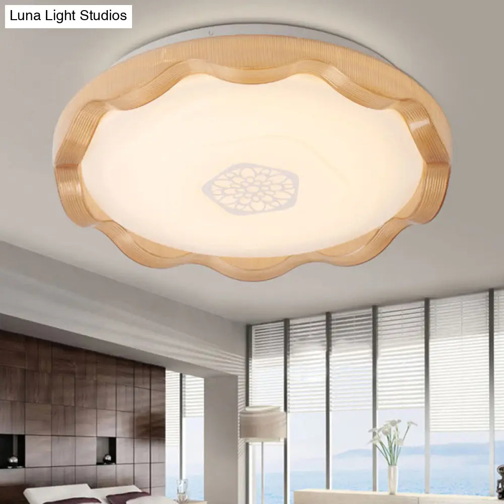 Scalloped Metal Ceiling Flush With Acrylic Diffuser In White/Blue/Gold - Led Light Fixture For