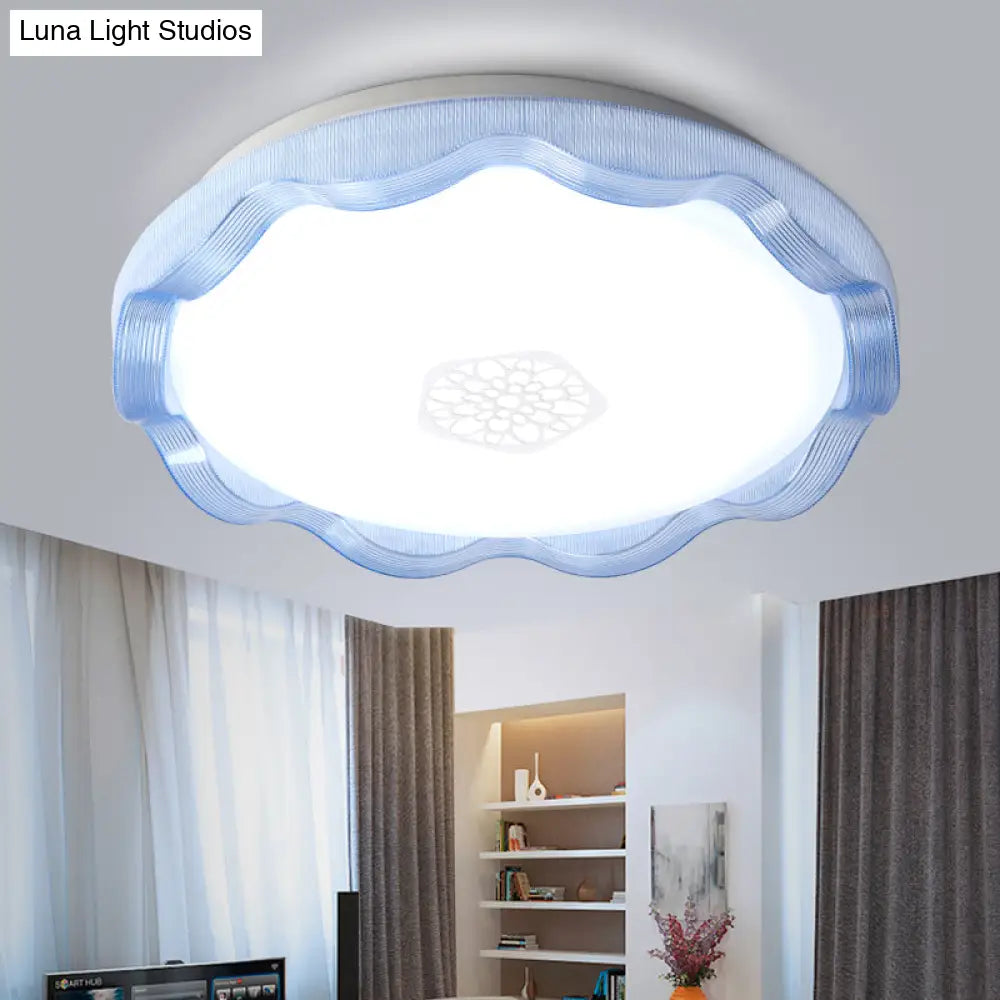 Scalloped Metal Ceiling Flush With Acrylic Diffuser In White/Blue/Gold - Led Light Fixture For
