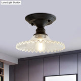 Scalloped Semi Flush Industrial Clear/Green Ribbed Glass Lighting Fixture For Indoor Spaces - One