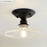 Scalloped Semi Flush Industrial Clear/Green Ribbed Glass Lighting Fixture For Indoor Spaces - One