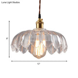 Scalloped Shade Clear Glass Pendant Lighting - Single Bulb Industrial Ceiling Light For Living Room