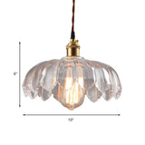 Clear Glass Industrial Pendant Light With Scalloped Shade - Single Bulb Hanging Ceiling Fixture For