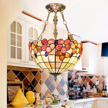Scalloped Shade Semi Flush Stained Glass Ceiling Light Retro Style 12’/16’/20.5’ W