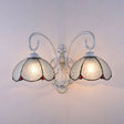 Scalloped Stained Glass Wall Light With Curved Arm - 2 Lights Traditional Sconce In