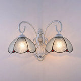 Scalloped Stained Glass Wall Light With Curved Arm - 2 Lights Traditional Sconce In