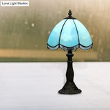 Scalloped Table Lighting: Traditional 1-Light Stained Glass Indoor Fixture In Blue/White