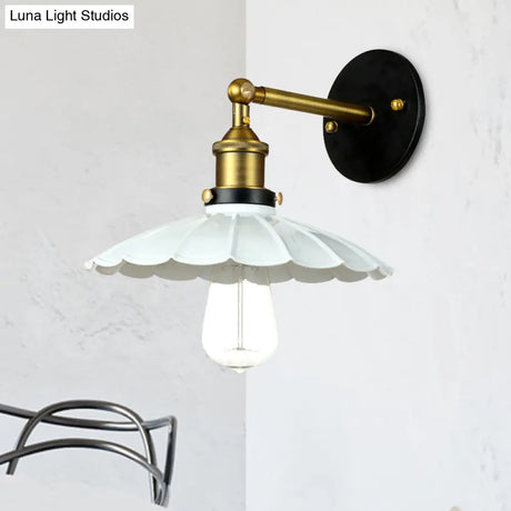 Scalloped Vintage Wall Lamp: Rotatable Metallic Light In Rustic Dark/White
