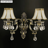 Scalloped Wall Light Traditional Gold-Black Opal Glass Sconce With Crystal Decorations (2 Heads)