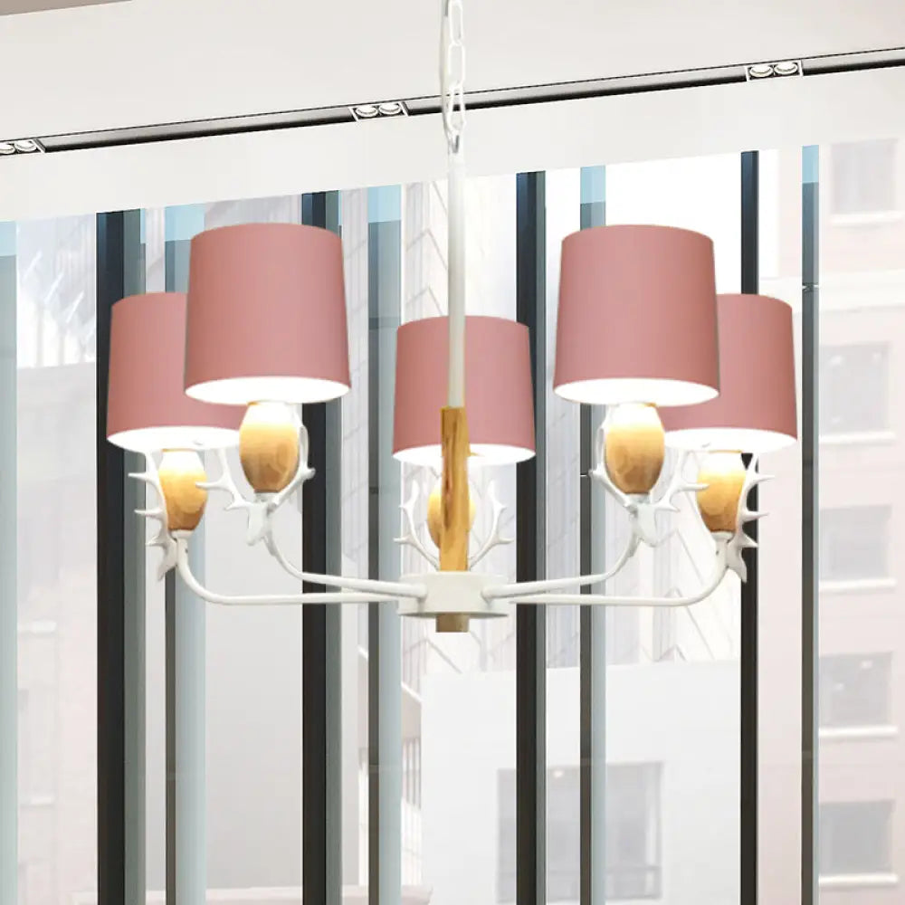 Scandinavian Deer Horn Chandelier - Stylish Metal Wood Hanging Light For Living Room 5 / Pink