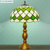 Scarlett - Classic Single Bulb Dome Nightstand Lamp Green Hand Cut Glass Desk Light With Grid
