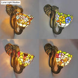 Sconce Lighting With Elephant Design And Lodge Style Stained Glass In Brass - Bowl Wall Lamp Floral