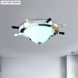 Seaside Metal Flush Ceiling Light: Steering Wheel Design White Finish