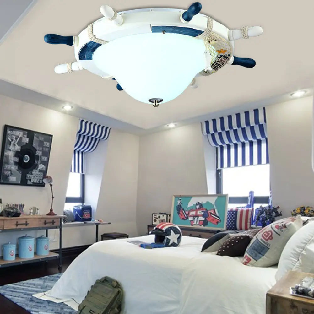 Seaside Metal Flush Ceiling Light: Steering Wheel Design White Finish