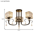 Semi Flush Black Metal Ceiling Lamp With Crystal Cuboid Shade - Swirling Arm 3/7 Heads