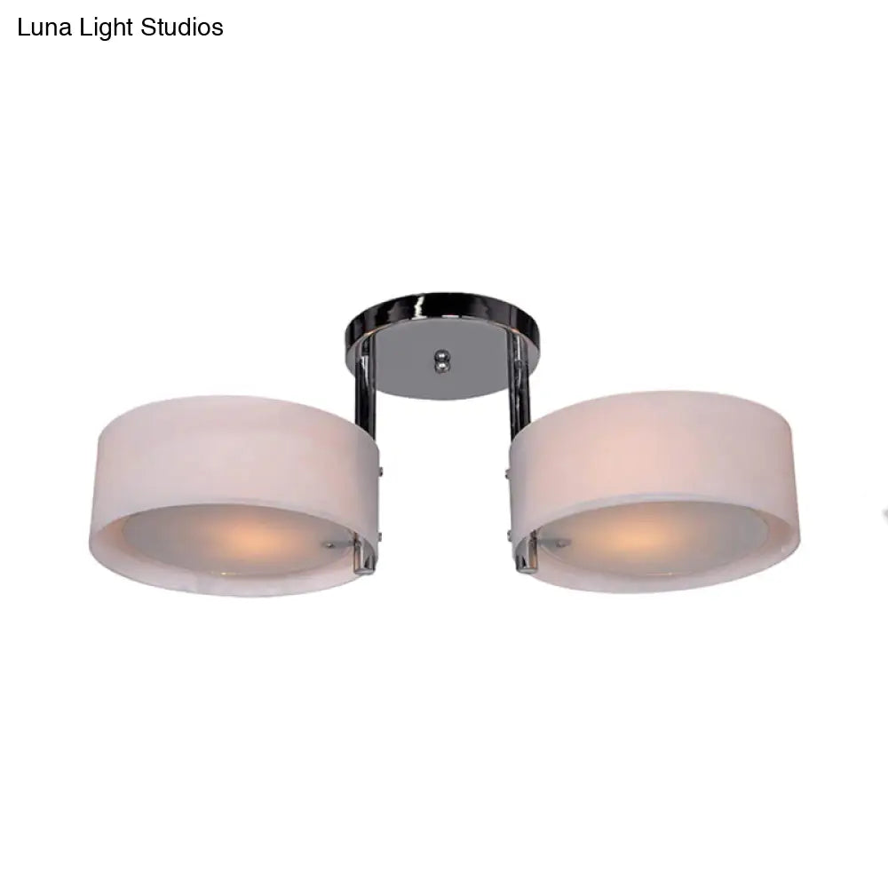 Semi Flush Ceiling Light Fixture - Stunning Drum Acrylic Shade 1/2/3 Lights Modern Silver Design