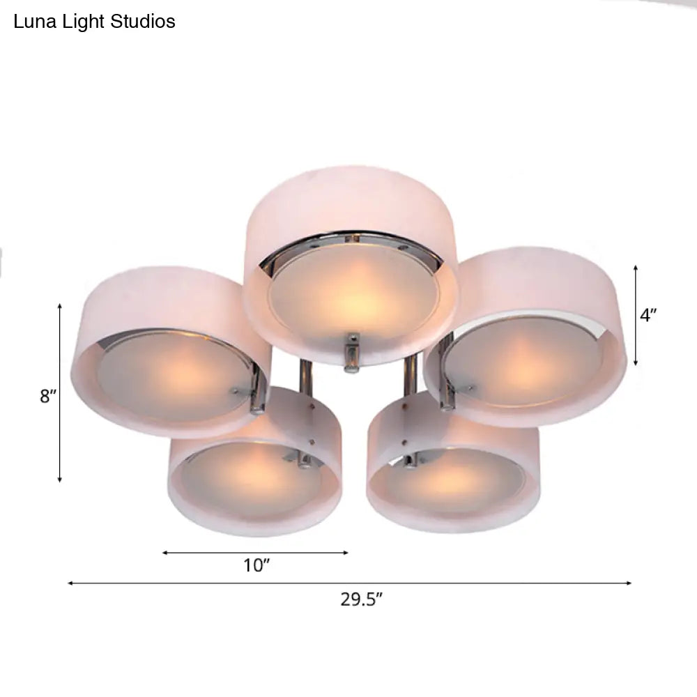 Semi Flush Ceiling Light Fixture - Stunning Drum Acrylic Shade 1/2/3 Lights Modern Silver Design