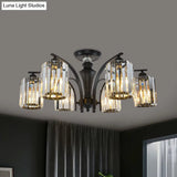 Semi Flush Clear Crystal Cylindrical Shade Light Fixture - 3/6 Bulbs Modern Design Black Ceiling