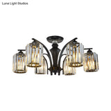 Semi Flush Clear Crystal Cylindrical Shade Light Fixture - 3/6 Bulbs Modern Design Black Ceiling
