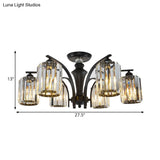 Semi Flush Clear Crystal Cylindrical Shade Light Fixture - 3/6 Bulbs Modern Design Black Ceiling