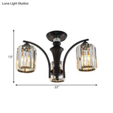 Semi Flush Clear Crystal Cylindrical Shade Light Fixture - 3/6 Bulbs Modern Design Black Ceiling