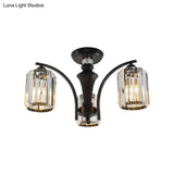 Semi Flush Clear Crystal Cylindrical Shade Light Fixture - 3/6 Bulbs Modern Design Black Ceiling