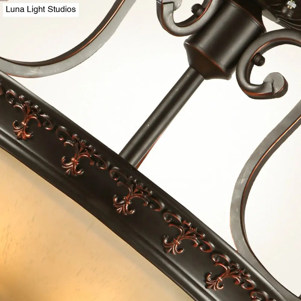 Semi Flush Corridor Ceiling Lamp With Frosted Glass Bowl Shade Traditional Brown 3-Light