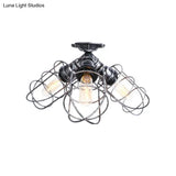 Semi Flush Farmhouse Pendant Light – Rustic Wrought Iron With Wire Frame 3 Lights Bronze/Aged Silver