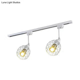 Semi-Flush Industrial Bistro Spotlight With Iron Cage In Black/White/Rust