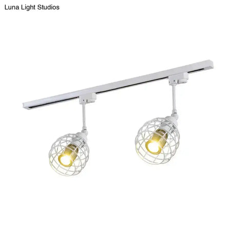 Semi-Flush Industrial Bistro Spotlight With Iron Cage In Black/White/Rust