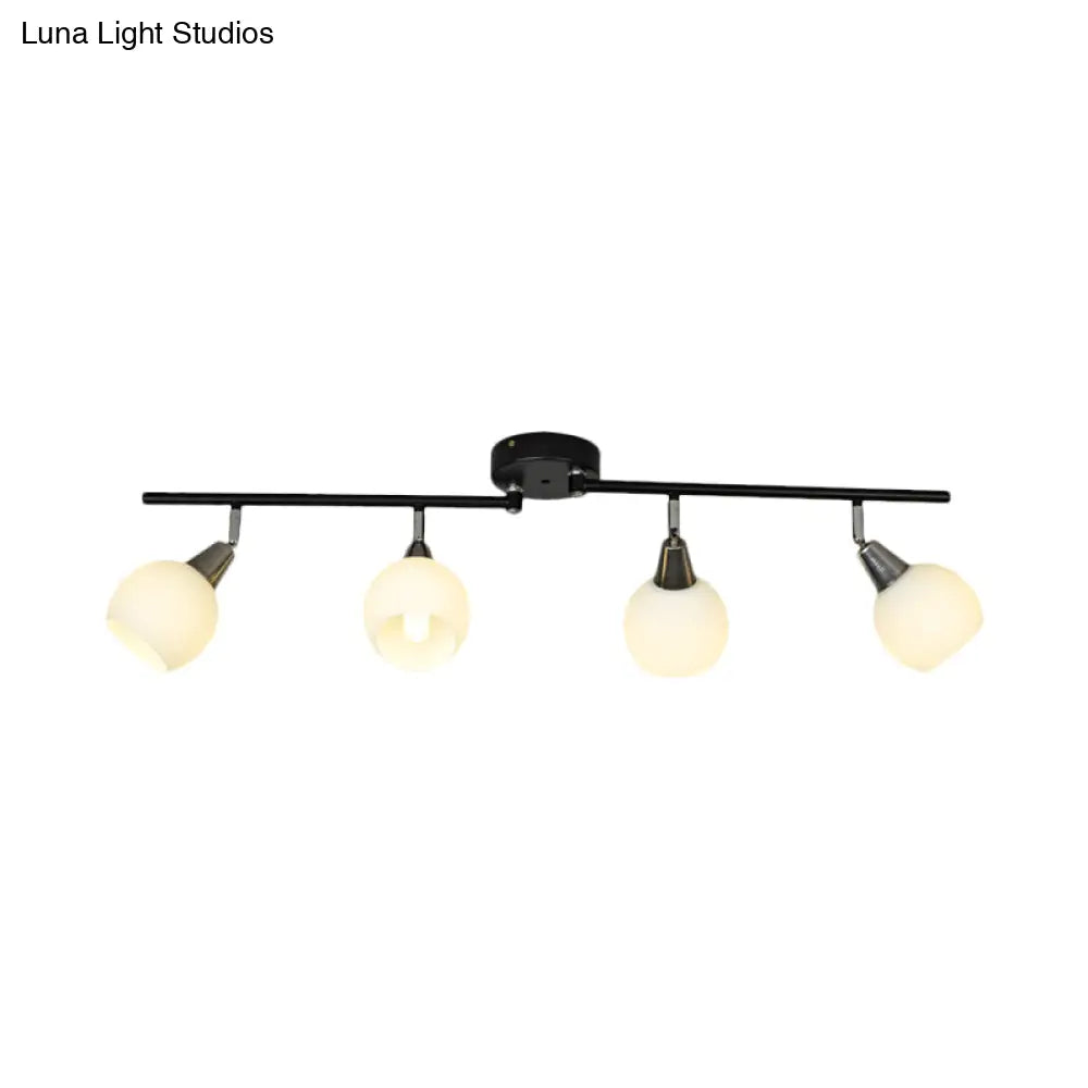 Semi Flush Industrial Black/White Iron Chandelier - Adjustable Linear Design With Dome Glass Shades