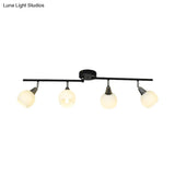 Semi Flush Industrial Black/White Iron Chandelier - Adjustable Linear Design With Dome Glass Shades
