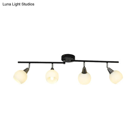 Semi Flush Industrial Black/White Iron Chandelier - Adjustable Linear Design With Dome Glass Shades