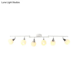 Semi Flush Industrial Black/White Iron Chandelier - Adjustable Linear Design With Dome Glass Shades