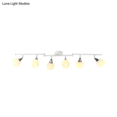 Semi Flush Industrial Black/White Iron Chandelier - Adjustable Linear Design With Dome Glass Shades