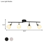 Semi Flush Industrial Black/White Iron Chandelier - Adjustable Linear Design With Dome Glass Shades