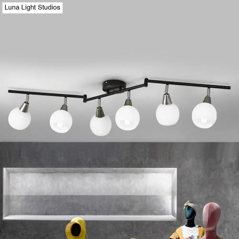 Semi Flush Industrial Black/White Iron Chandelier - Adjustable Linear Design With Dome Glass Shades