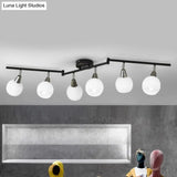 Semi Flush Industrial Black/White Iron Chandelier - Adjustable Linear Design With Dome Glass Shades