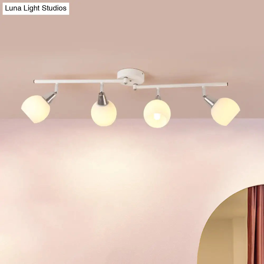 Semi Flush Industrial Black/White Iron Chandelier - Adjustable Linear Design With Dome Glass Shades