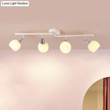 Semi Flush Industrial Black/White Iron Chandelier - Adjustable Linear Design With Dome Glass Shades