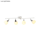 Semi Flush Industrial Black/White Iron Chandelier - Adjustable Linear Design With Dome Glass Shades