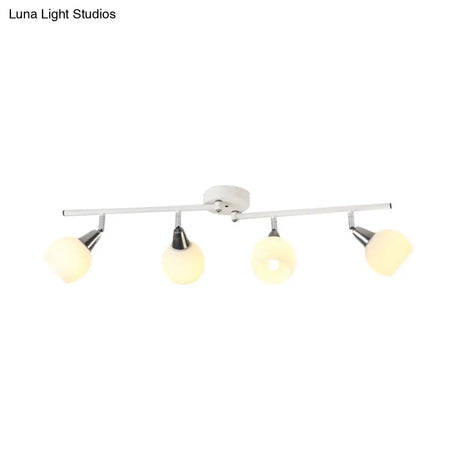 Semi Flush Industrial Black/White Iron Chandelier - Adjustable Linear Design With Dome Glass Shades