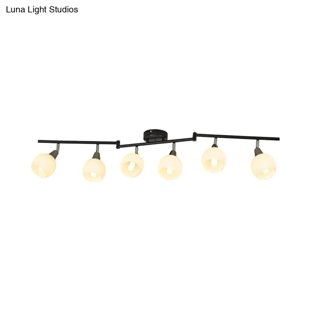 Semi Flush Industrial Black/White Iron Chandelier - Adjustable Linear Design With Dome Glass Shades