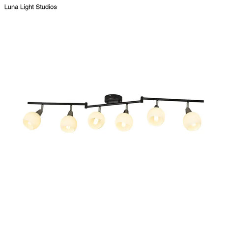 Semi Flush Industrial Black/White Iron Chandelier - Adjustable Linear Design With Dome Glass Shades